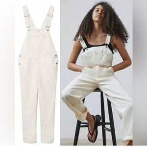 Everlane cotton canvas overalls bone color